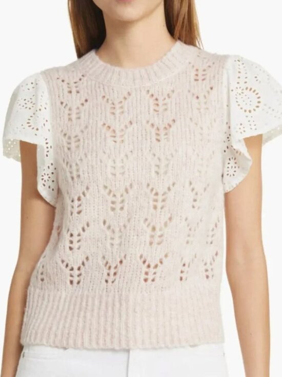 Rails Sweaters - The Rails Everly Pointelle Knit Eyelet Flutter-Sleeve Top Size XL EUC